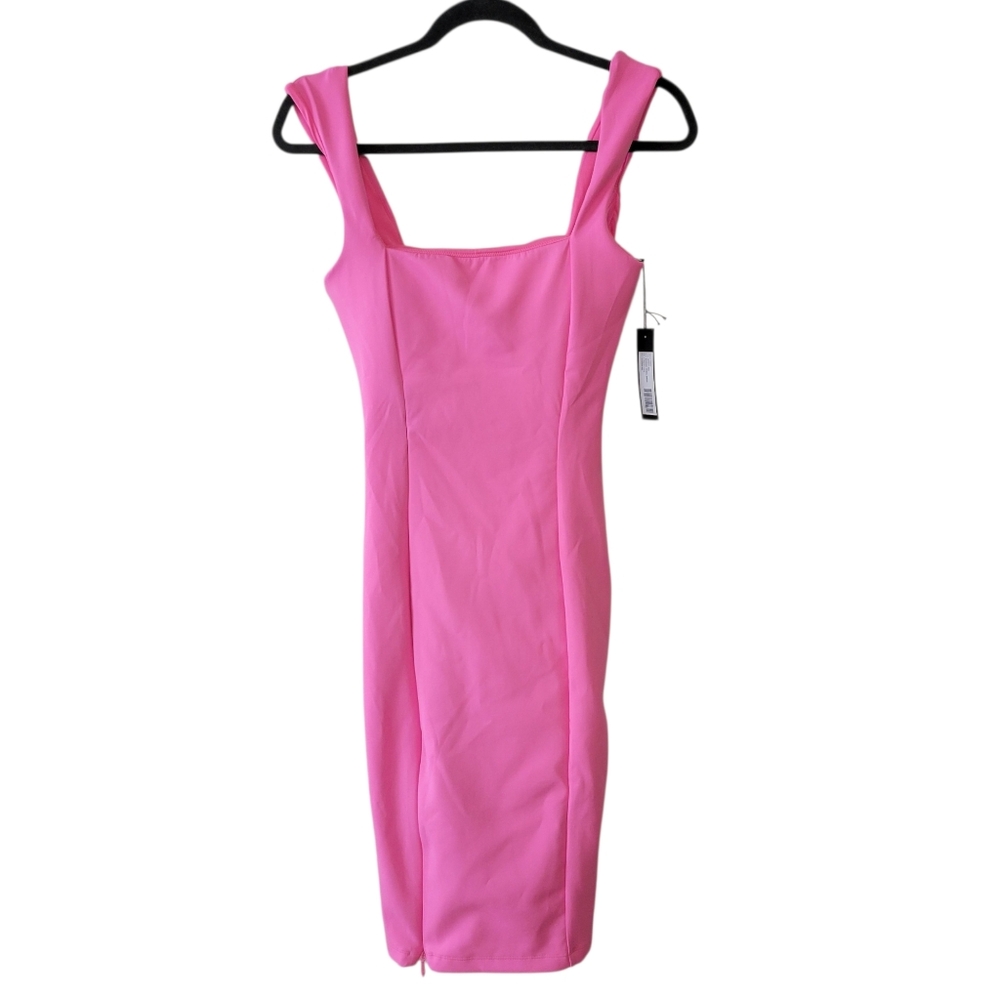 Pink Square-Neck Bodycon Dress
